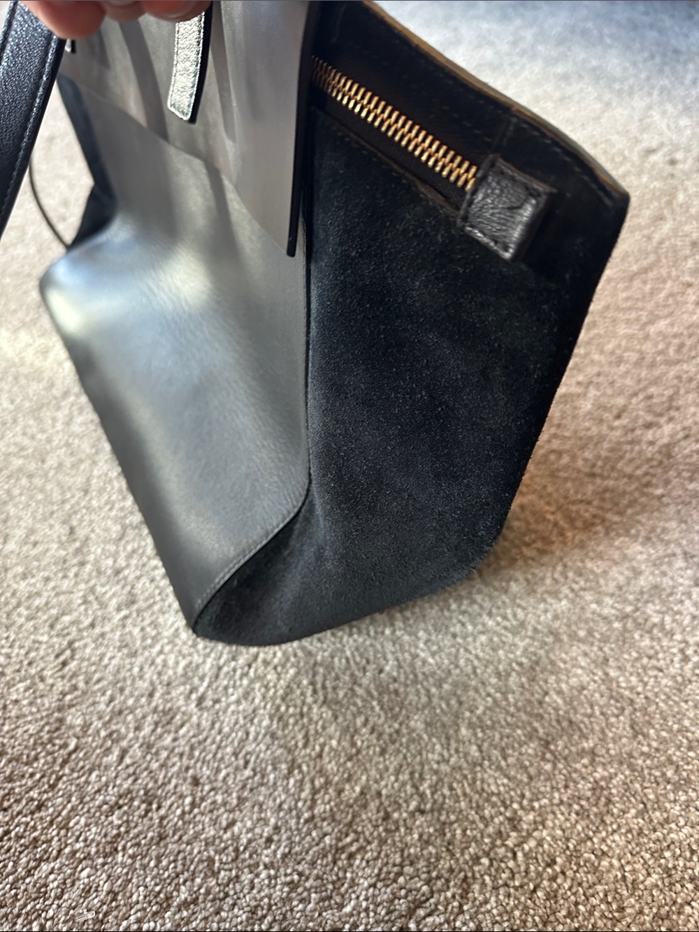 Furla Black Leather and Suede Tote with Gold Accents - Picture 5 of 8